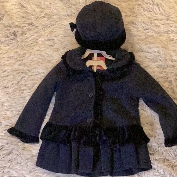 GOODLAD GIRLS NAVY VELVET RUFFLE HAT & COAT SET SZ. 3T - Picture 4 of 11
